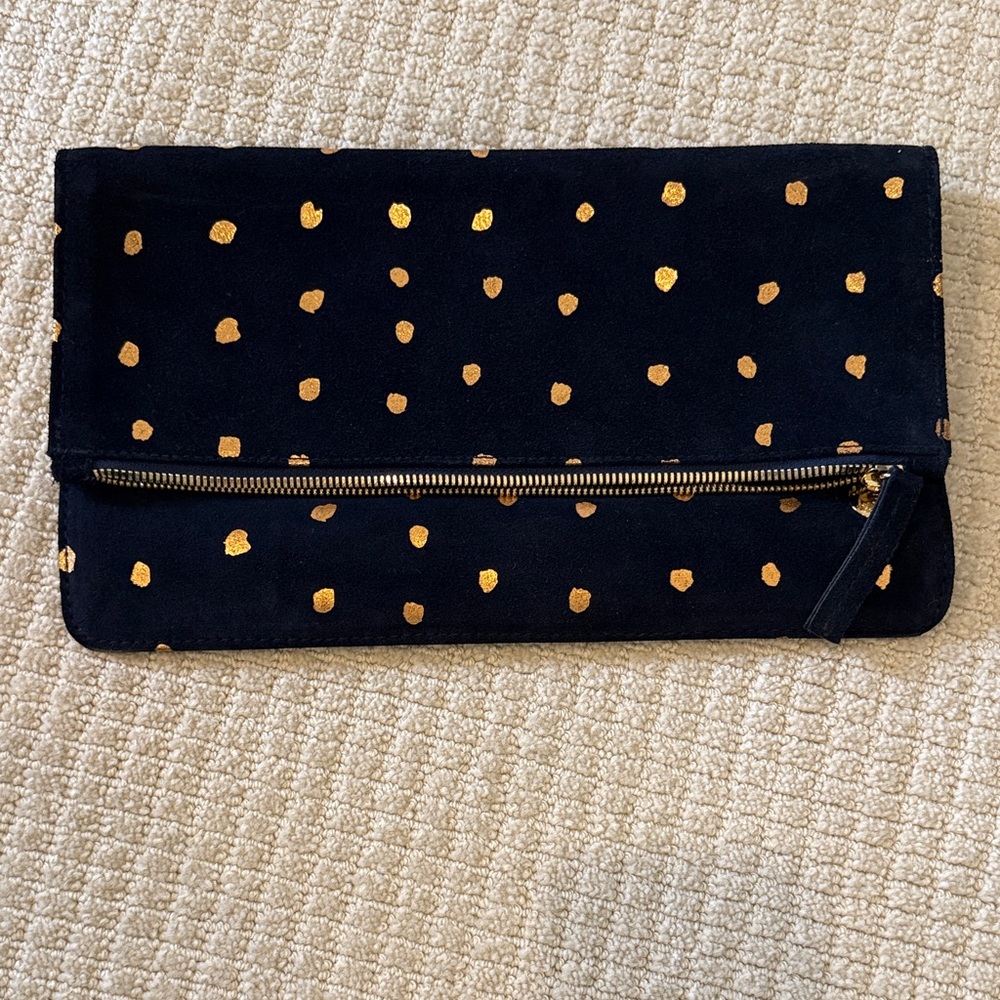 Clare V Navy and Gold Clutch